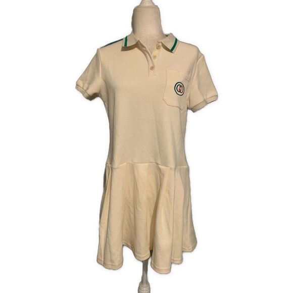 Gucci Womens Ivory Green Red Sport Tennis Short Sleeve Mini Dress Large - Picture 1 of 7